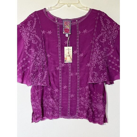 new Johnny Was Sunflower Alta Orchid Embroidered Flare Boho Blouse Top - Picture 7 of 13